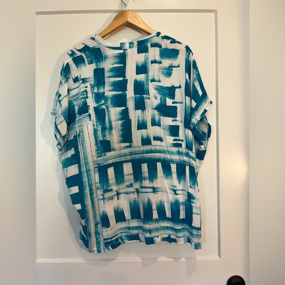 Natori Pajama Pant V-neck Top Blue Turquoise Abstract Lounge Wear Size L - Picture 3 of 12